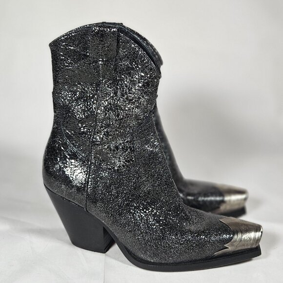 Free People Vero Cuoio Metallic Black Brayden Ankle Boots Silver Toe Sz 36 or 6 - Picture 3 of 10